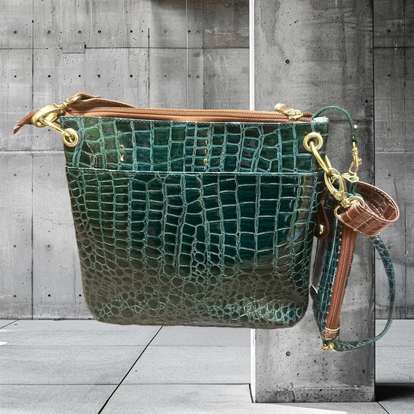 Samantha Brown Green and Brown Crocodile Embossed Bag Crossbody - Picture 4 of 11